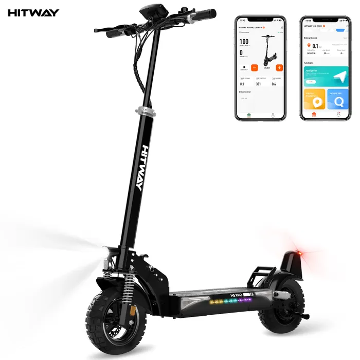 HITWAY opvouwbare elektrische scooter - 10 inch massieve banden - App-bediening - 48V 20,8Ah accu - Zwart en grijs